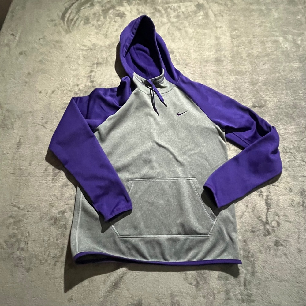 Nike Therma-FIT Hoodie Mens Small Grey Purple Raglan Pullover 685459-070
